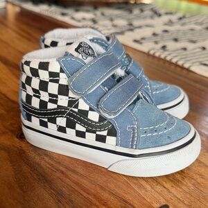 Vans Kids Blue and Black White Checkerboard High-Top Sneakers